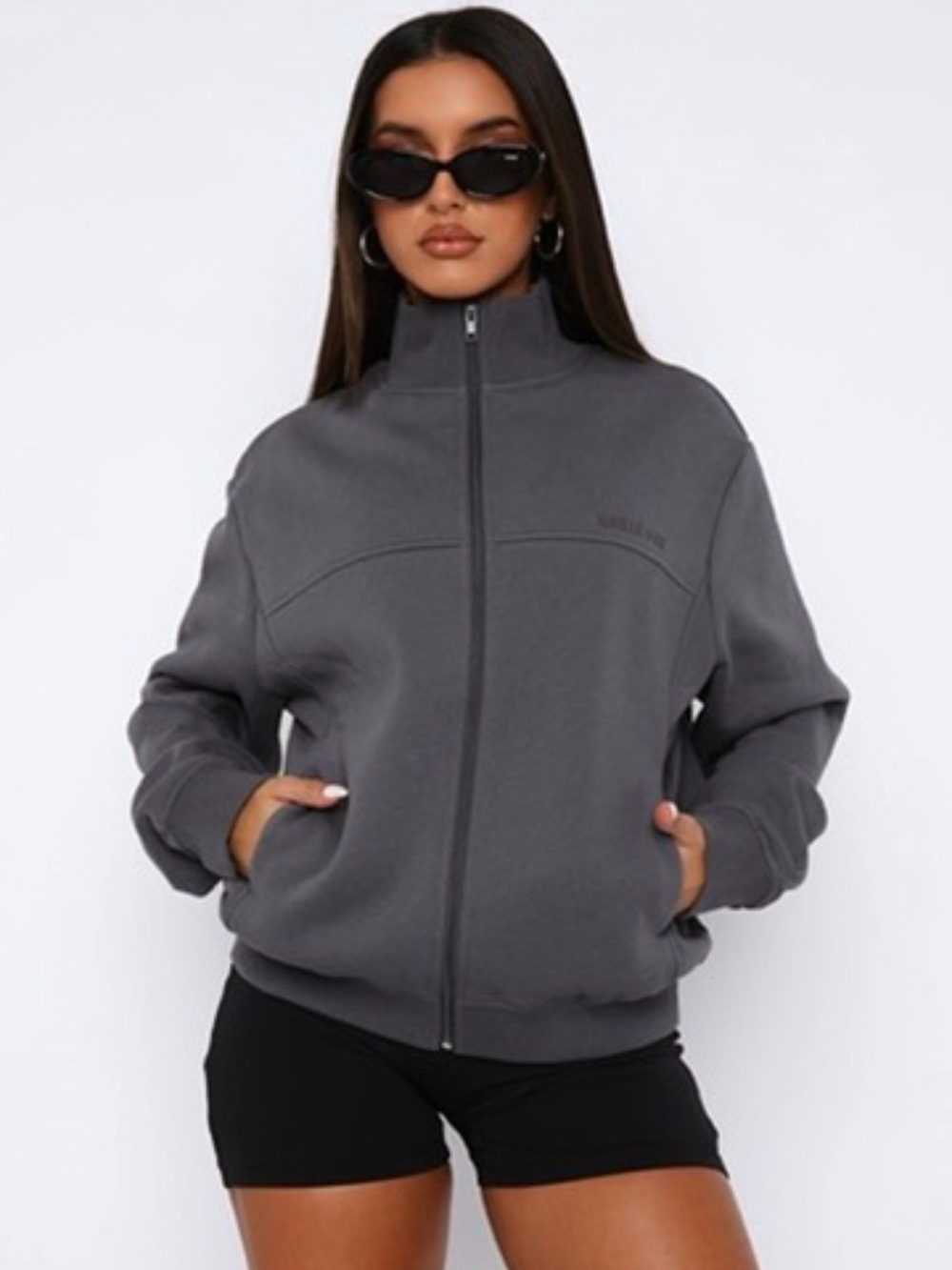 White Fox Boutique Charcoal Funnel Neck Bomber Jacket